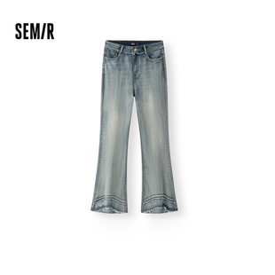 森马牛仔裤 长裤 女夏毛边做旧喇叭裤 高街美式 显腿长女生时尚 森柔