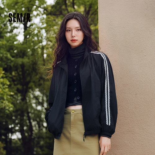 森马运动风蕾丝特宽松肌理外套女