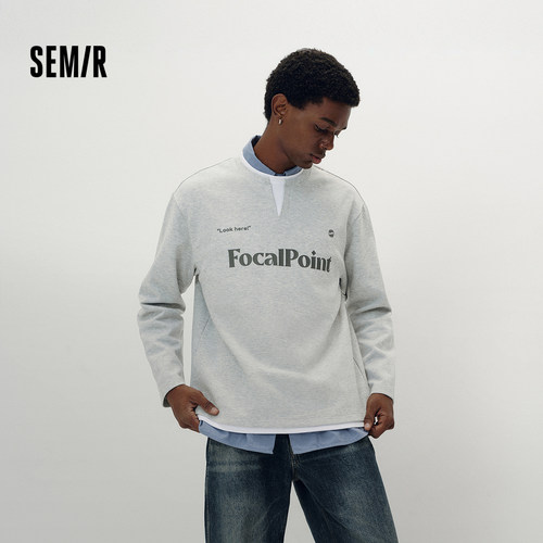 森马情侣装拼接假两件长袖T恤男