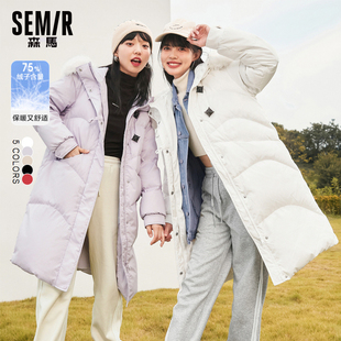 宽松加厚外套正品 新款 毛领连帽保暖小个子冬季 森马羽绒服女中长款