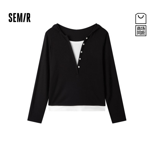 森马凉感抑菌假两件连帽家居服女