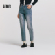 潮流复古长裤 森柔 抓毛做旧锥形裤 女士舒适时尚 森马牛仔裤 女冬季
