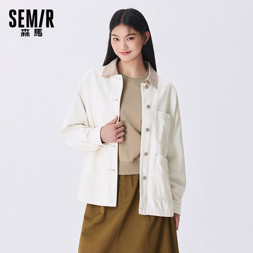 森柔牛仔|商场同款森马牛仔外套女灯芯绒翻领2025秋新款宽松上衣