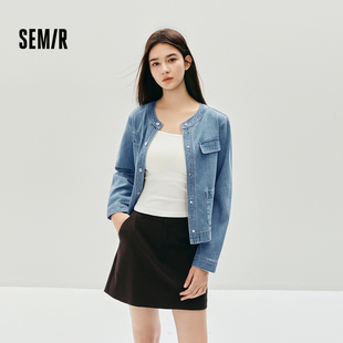 森马牛仔外套女秋季短款圆领2025新款小香风百搭时尚潮小个子夹克