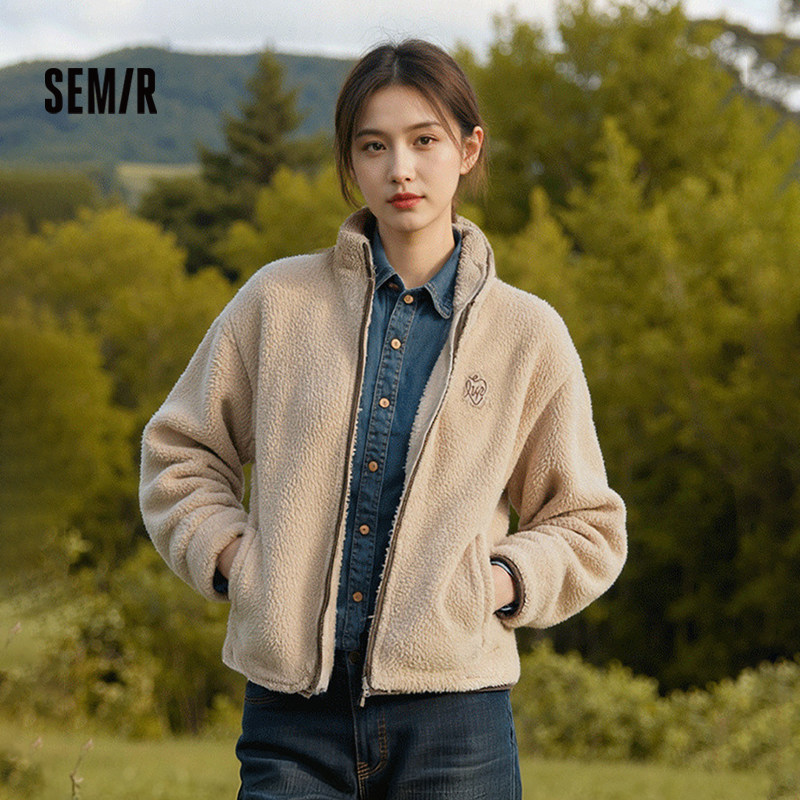 森马外套女冬季珊瑚绒插肩袖宽松立领绣花2025新款温柔风潮流夹克,女装/女士精品,短外套,淘宝优惠券,粉丝福利购,淘宝优惠卷