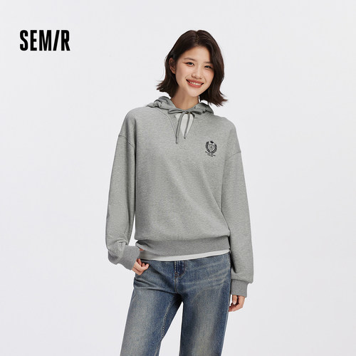 森马oversize假两件连帽卫衣女