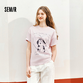 宽松上衣慵懒 T恤女设计感印花纯棉2025夏新款 商场同款 森马短袖