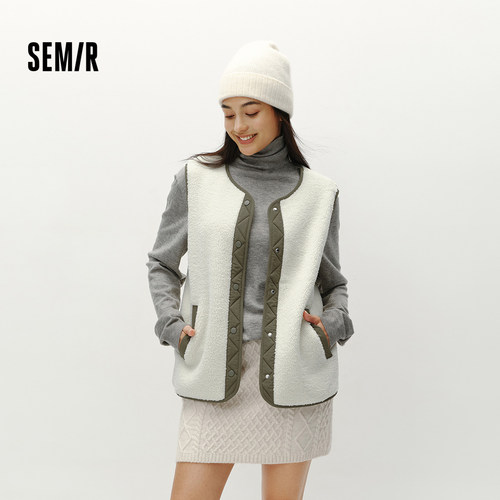 森马时尚摇粒绒拼接圆领马甲女