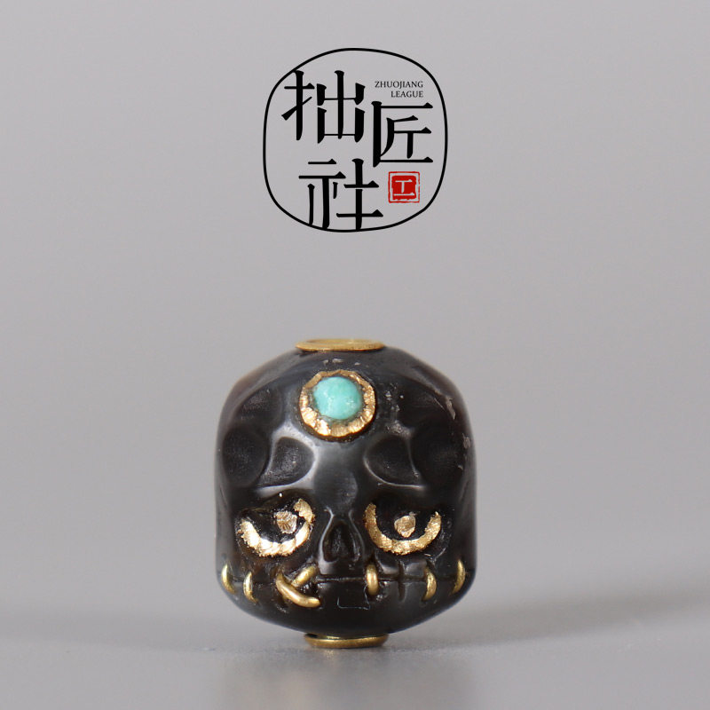 西藏天珠雕刻尸陀林阿呆配饰 镶嵌文玩配珠 佛珠手串项链吊坠隔珠