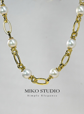 秋冬新款天然淡水爱迪生珍珠10-11mm金属项链可调节时尚饰品简约