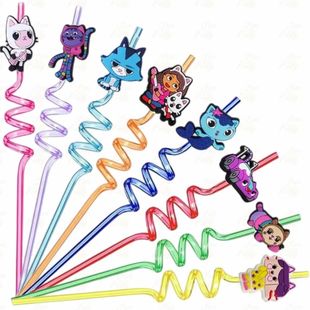 Cats Theme Birthday Gabby Girls Dollhouse Kids 8Pcs Straws