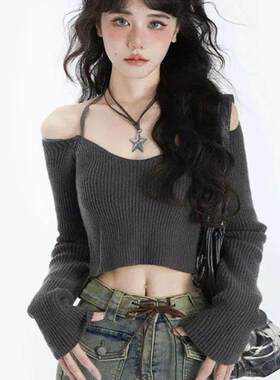 Y2K Women Korean Vintage Acubi Slim Cropped Sweater Aestheti