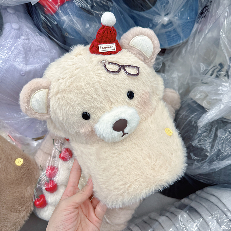 韩国代购东大门冬季新款毛绒眼镜腮红小熊棒球帽女可爱立体鸭舌帽