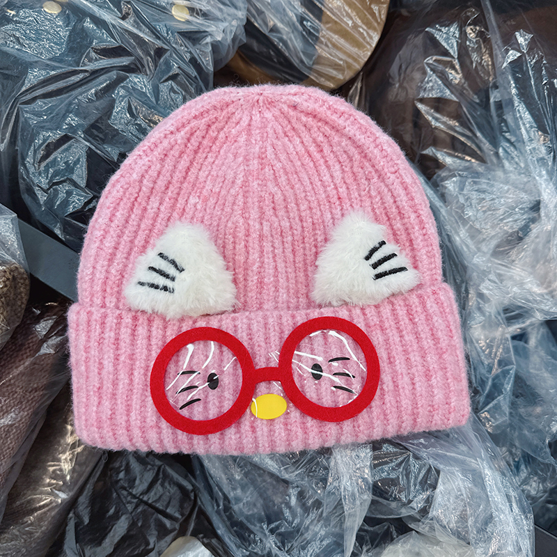 韩国代购东大门冬季新款韩版可爱眼镜kt猫耳针织帽甜美保暖毛线帽