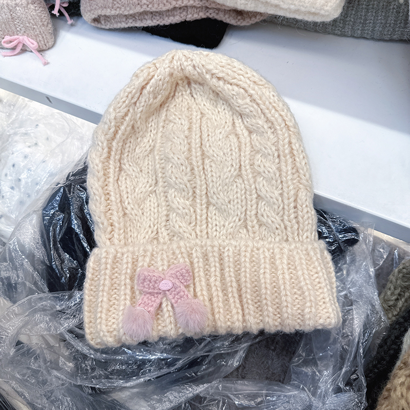 韩国代购东大门冬季新款韩系蝴蝶结麻花针织帽甜美少女保暖毛线帽