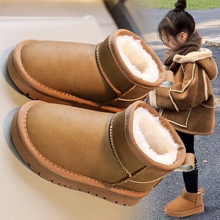 雪地靴女童冬季皮面防水防滑2025新款加厚加绒棉鞋儿童女款保暖鞋