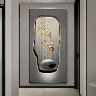 石高级感晶瓷画走廊玄关装饰画创意竖版轻奢过道麋鹿玄幻背景挂画