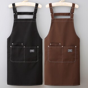 加厚帆布围裙防水防油厨房奶茶店美甲店餐饮专用定制logo印字围腰