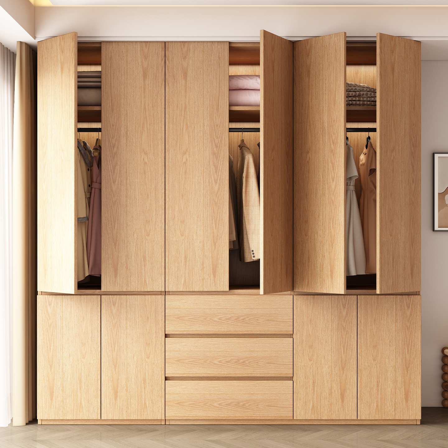 全友家居实木衣柜家用卧室2025新款爆款分段式免拉手一门到顶定制