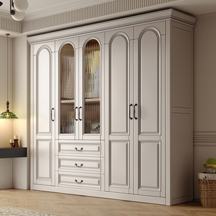 全友家居美式复古实木衣柜卧室家用3456柜子乡村田园轻奢玻璃门组