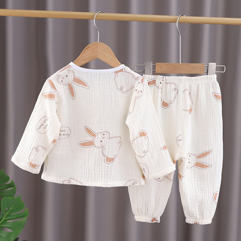 儿童睡衣夏季薄款棉纱布家居服婴儿套装宽松男宝宝长袖空调服厂家