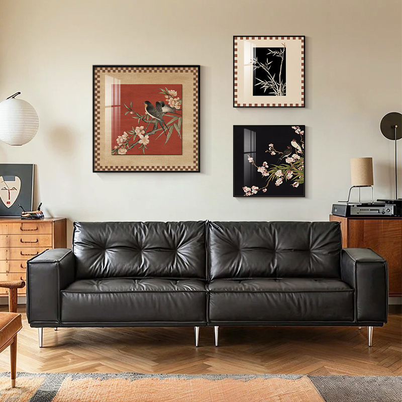 喜上枝头客厅装饰画南阳风沙发背景墙壁画高级感组合画小三联挂画