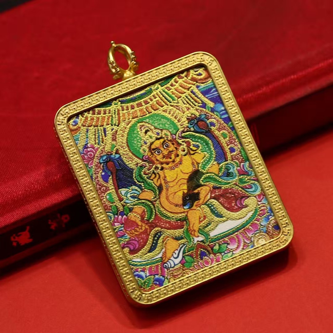 藏式手工描金黄财爷唐卡吊坠项链纳财平安毛衣链
