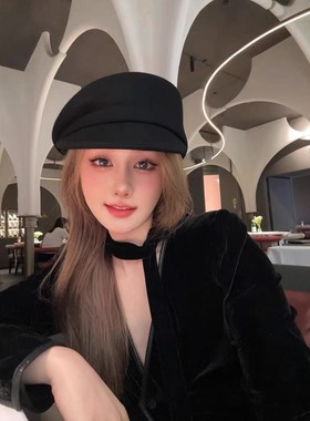 fever同款~黑色羊毛呢报童帽女秋冬帽子贝雷帽羊毡帽八角帽画家帽
