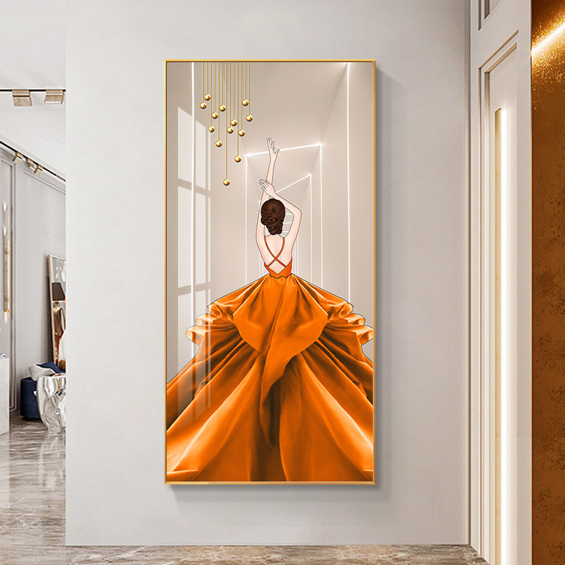 舞动人生玄关装饰画轻奢走廊竖版挂画抽象人物入户画过道装饰壁画