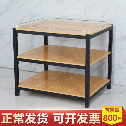 超市钢木牛奶堆头展示架三层礼品便利店地堆促销台粮油米面展示架
