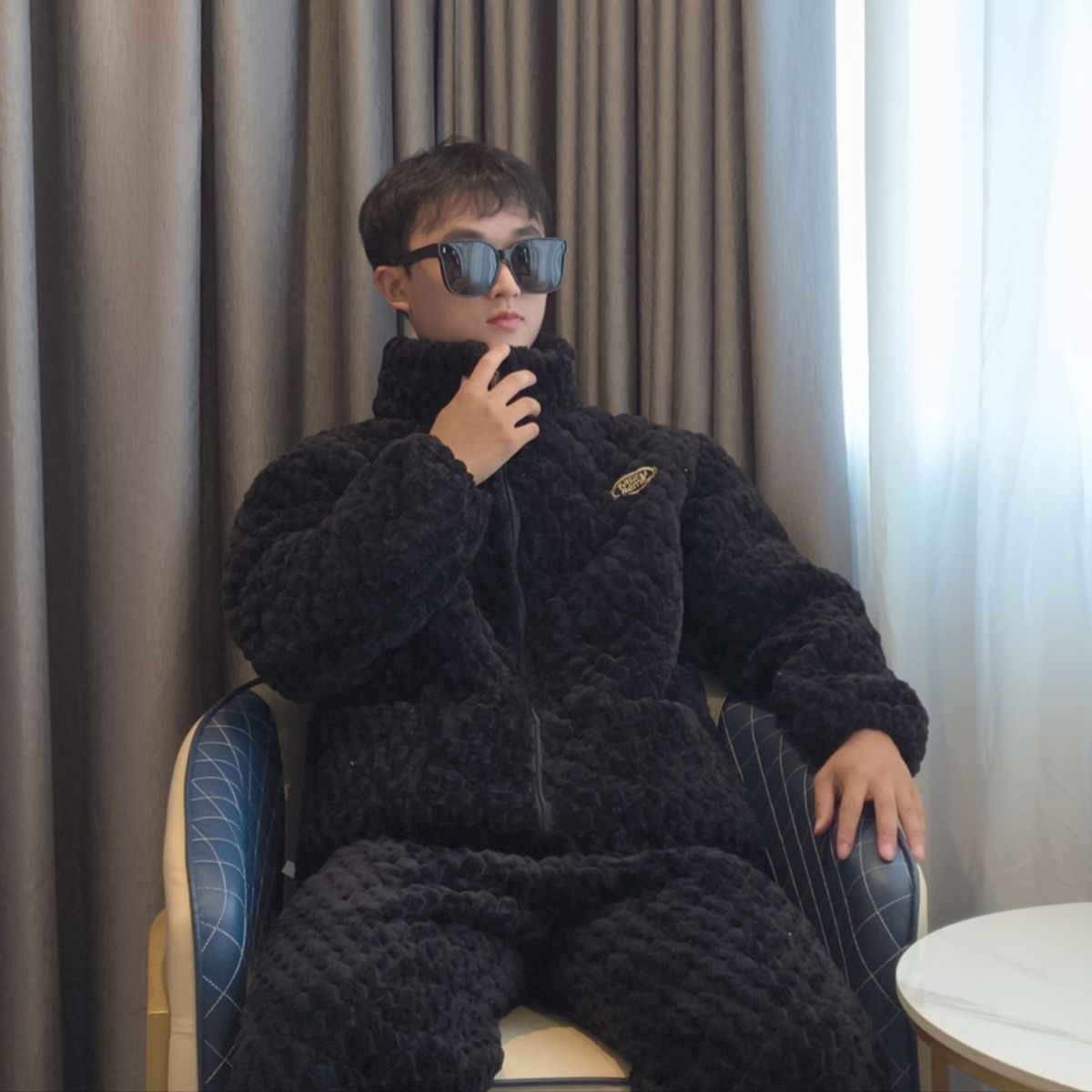 冬季睡衣男士柔软舒适保暖加绒加厚时尚夹棉三层厚家居新款珊瑚绒