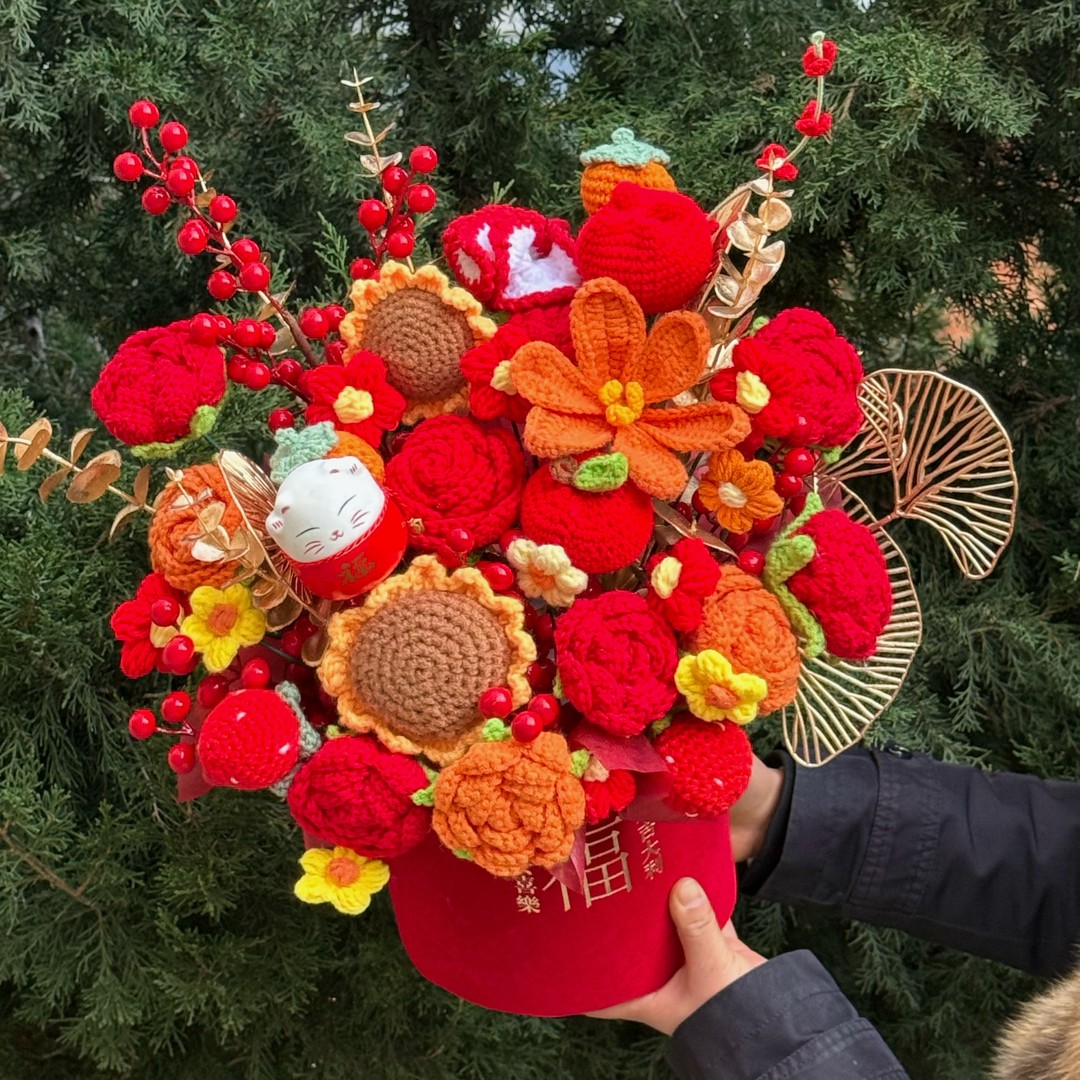 【经典福桶】乔迁开业创意毛线花束创意福桶乔迁过节送礼摆件A46