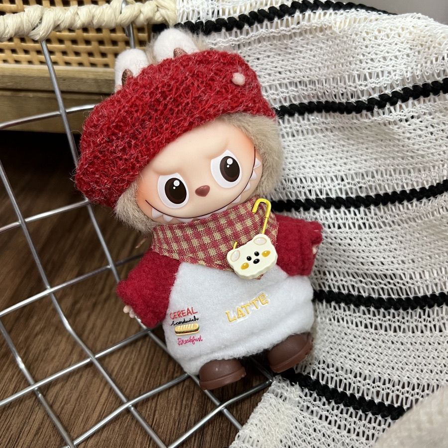 复古格子套装4代拉bubu娃衣10cm搪胶玩偶服饰可爱小熊圣诞套装