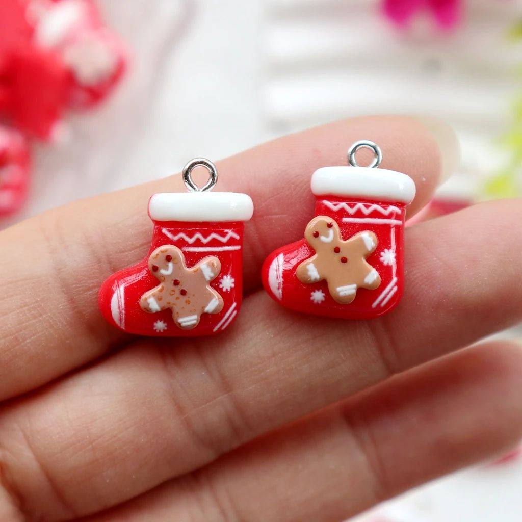 10pcs Christmas Stocking with Gingerbread Man Charms Cute