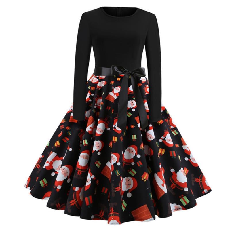 Christmas Santa Claus Print Women's Dress Vintage Pinup