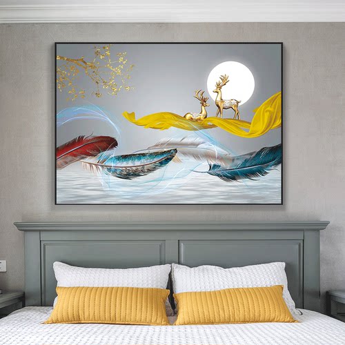 卧室床头装饰画现代简约主卧房间壁画客厅背景墙挂画酒店宾馆墙画