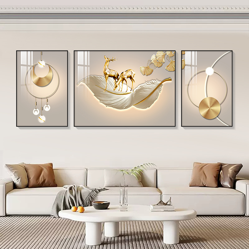 客厅装饰画轻奢高级感沙发背景墙挂画现代简约大气三联画2025新款