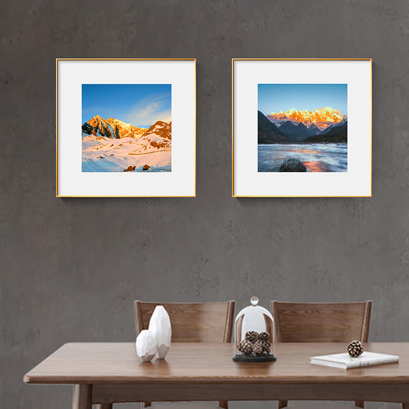 日照金山风景装饰画客厅餐厅卧室办公室床头沙发背景墙挂画正方形图片