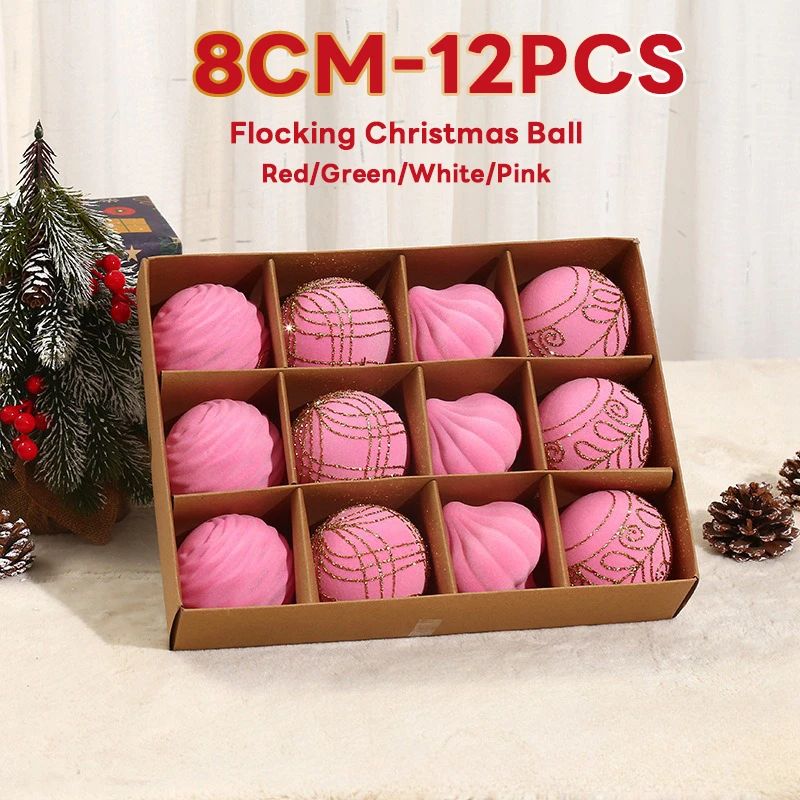 Flocking Christmas Ball for Tree 8cm 12pcs Special-shaped