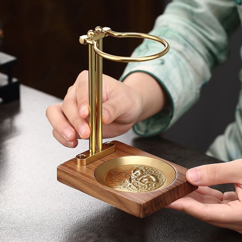 茶滤架托懒人铜木茶漏架咖啡架公道杯一体杯架家用易泡架过滤支架