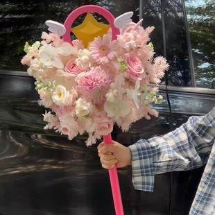 百变小樱魔法棒永生花仿真花权杖cosplay鸟头杖伸缩权杖道具材料