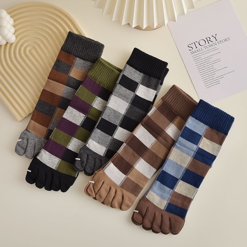 五指袜无骨缝男士纯棉秋冬款加厚中筒商务休闲分趾袜抗菌防臭吸汗