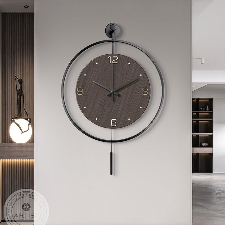 现代简约钟表挂钟客厅轻奢圆形家用挂墙静音挂画带表餐厅装饰时钟