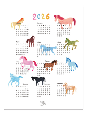 yizihome2026原创彩色国风插画挂历马年日历新年装饰月历年历