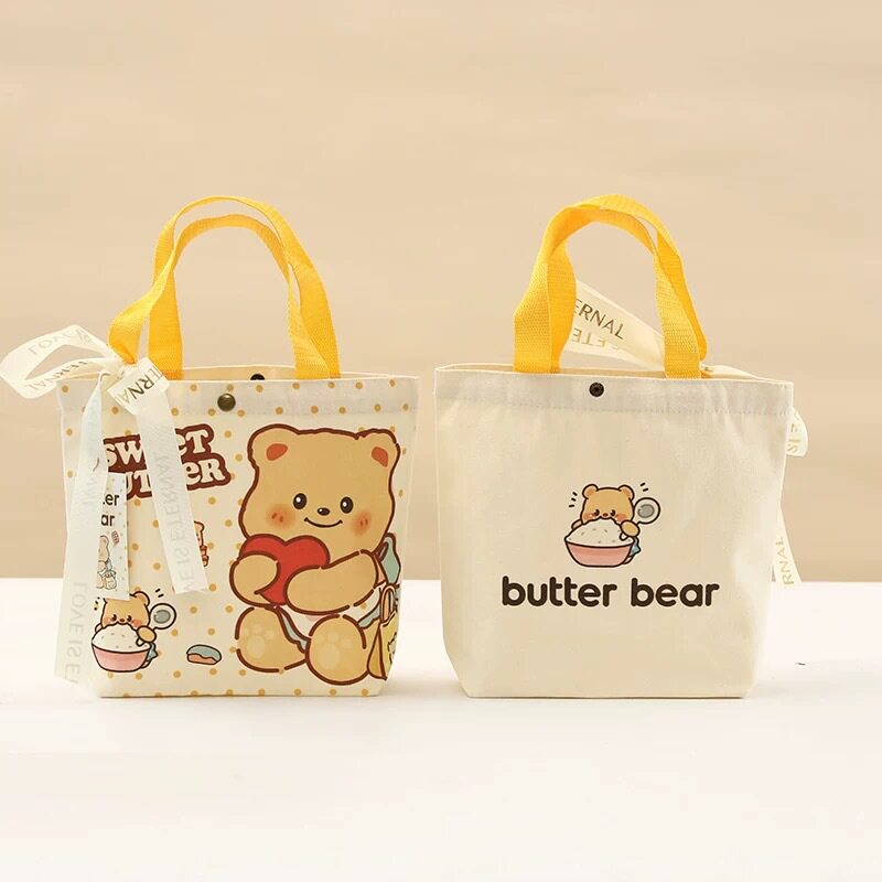 帆布袋卡通小熊精灵毛球怪兽生日伴手礼儿童卡通搞怪图案通勤手拎