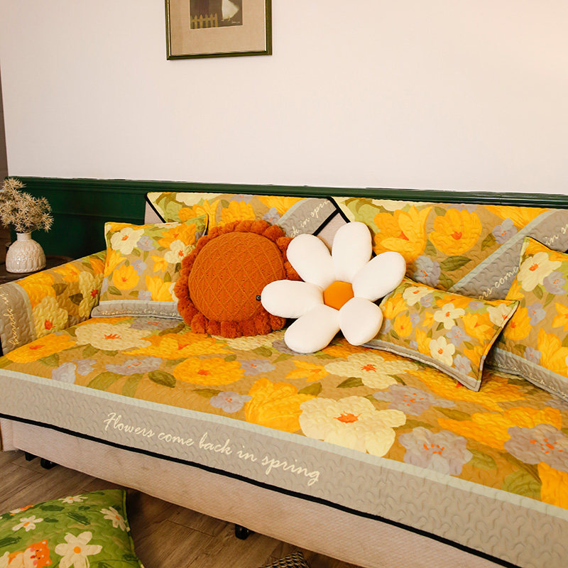 积屋原创沙发垫四季通用田园油画风植物花卉防滑皮木沙发套坐垫子