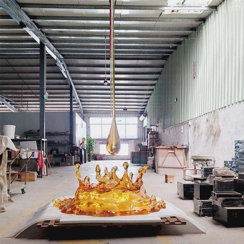 现代酒店会所大堂门厅透明水滴吊饰雕塑树脂水花摆件落地艺术装饰