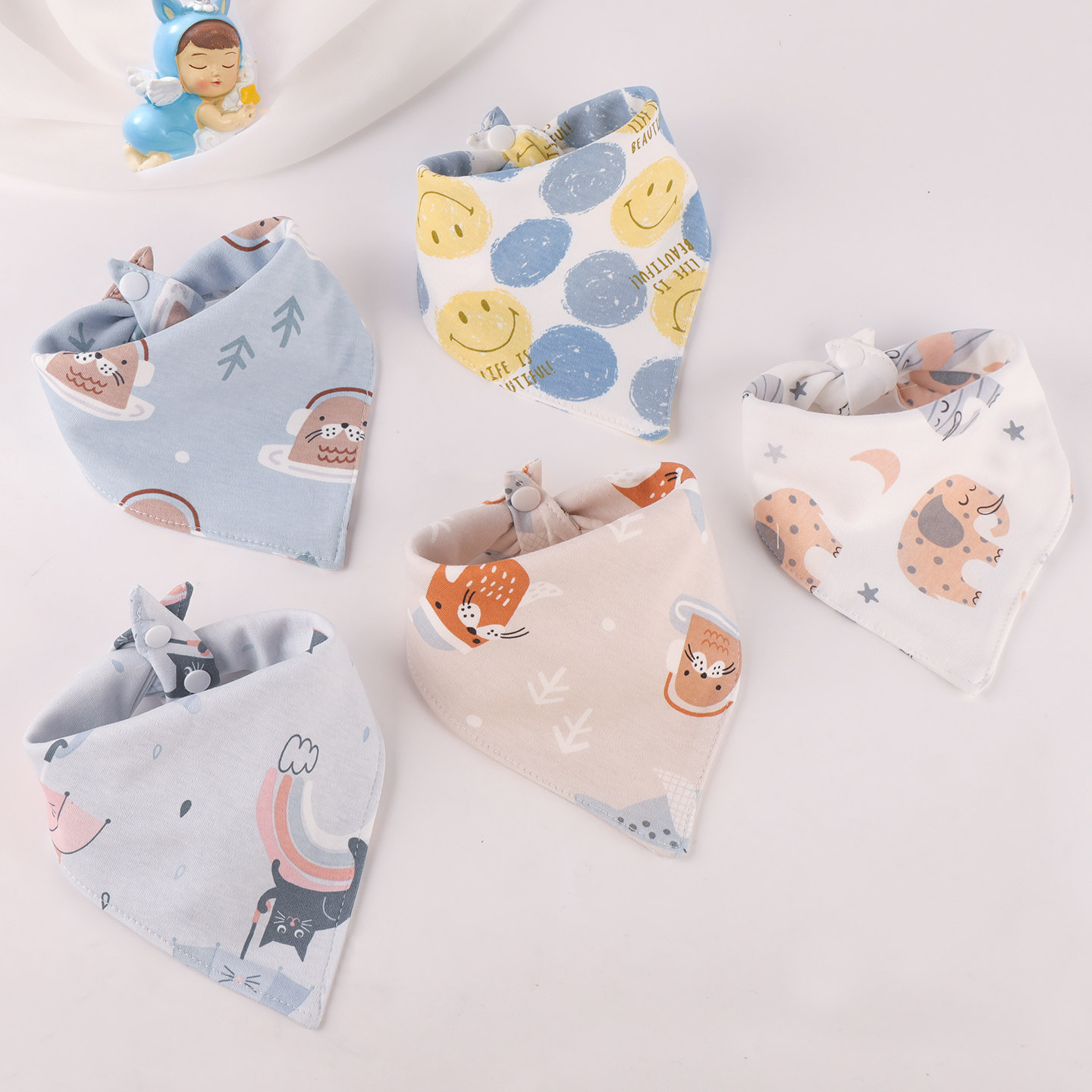 婴儿口水巾透气围嘴围脖大号新生女宝a类纯棉双层吸水三角巾围兜