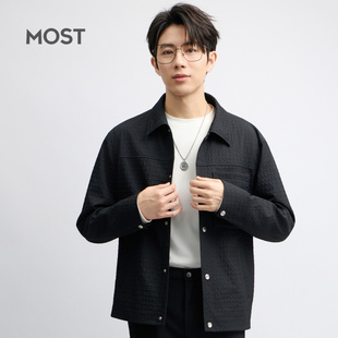 MOST/姆氏德春季新款休闲帅气外套黑色华夫格夹克上衣C61232214