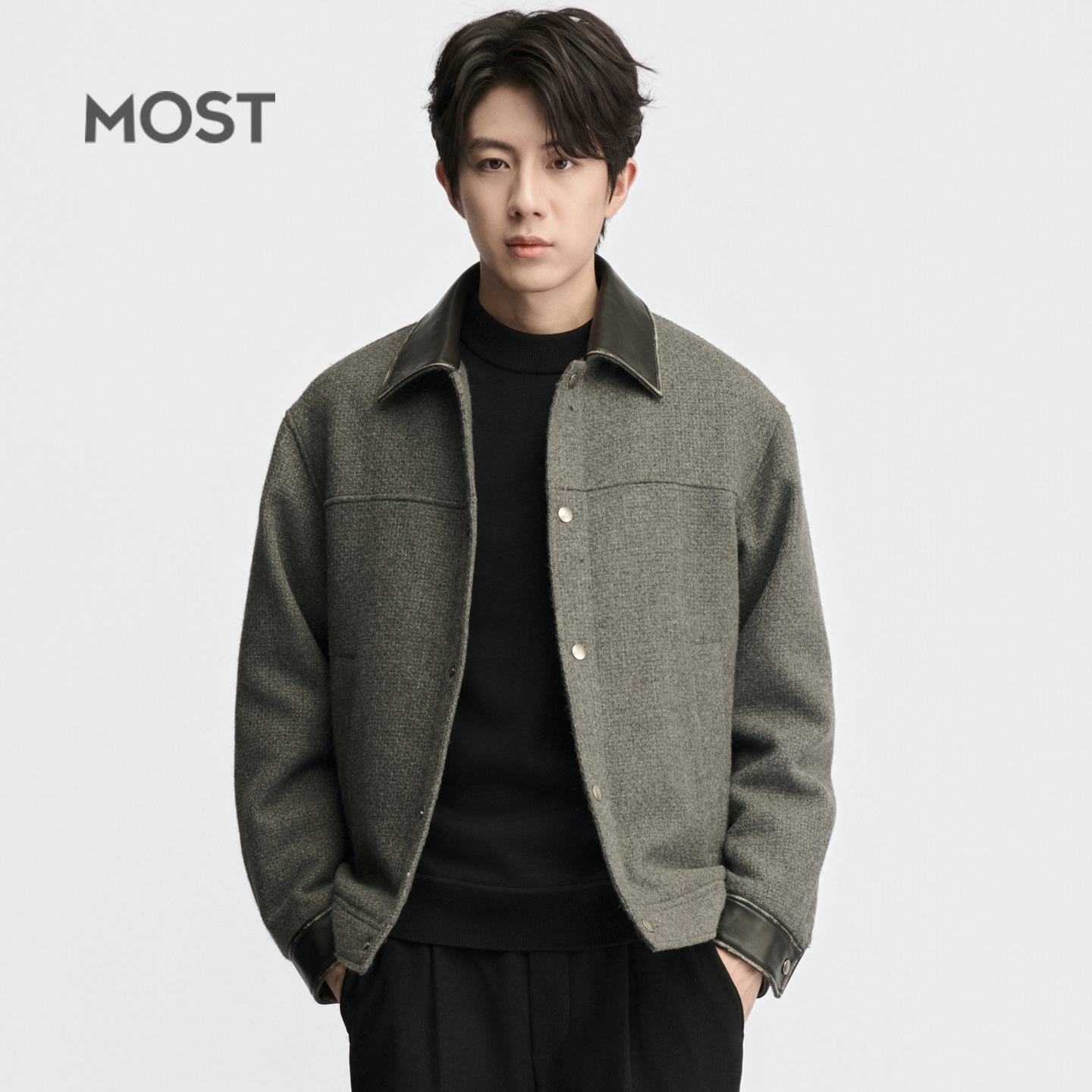 姆氏德皮领夹克外套男新款